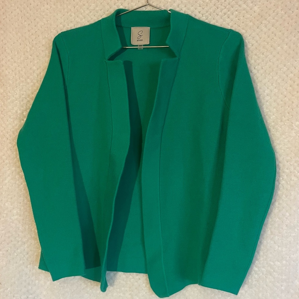 Sioni Open Front Emerald Green Cardigan Rayon Blend Long Sleeves Size XS